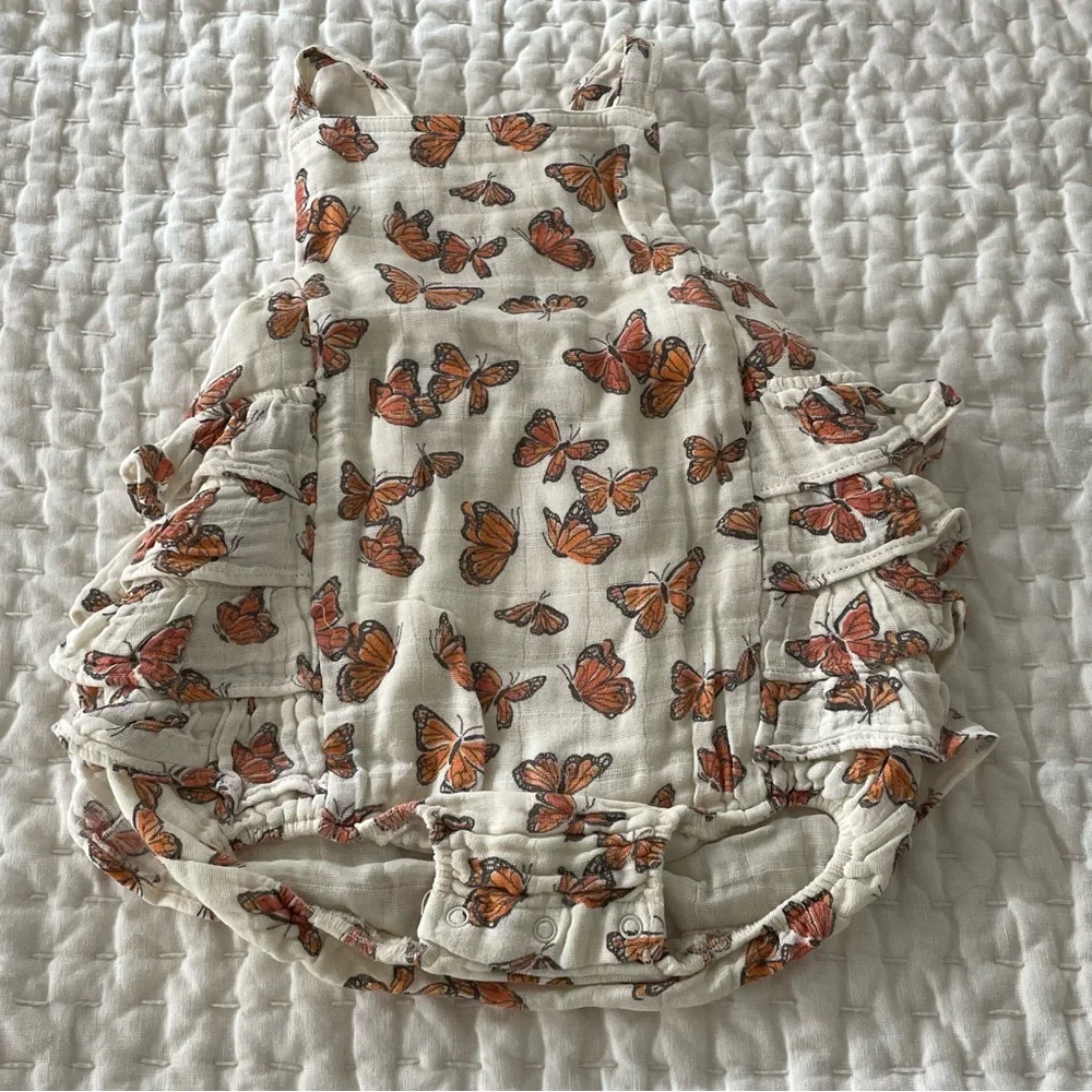 Angel Dear White One-Piece Romper with Orange Butterfly Print